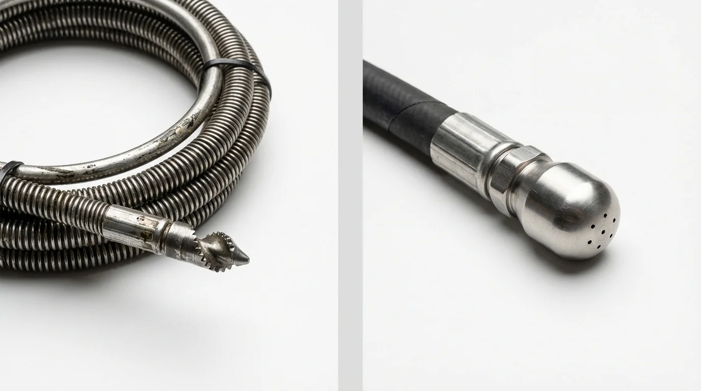 Drain snake cable and hydro jetting nozzle used for drain cleaning in Artesia, NM