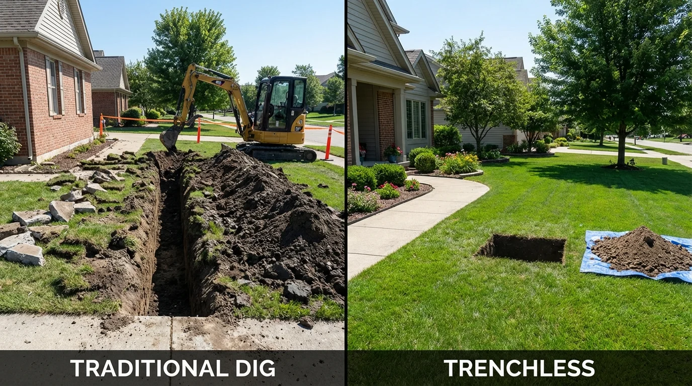 Trenchless sewer repair with minimal yard damage versus traditional excavation in Artesia, NM